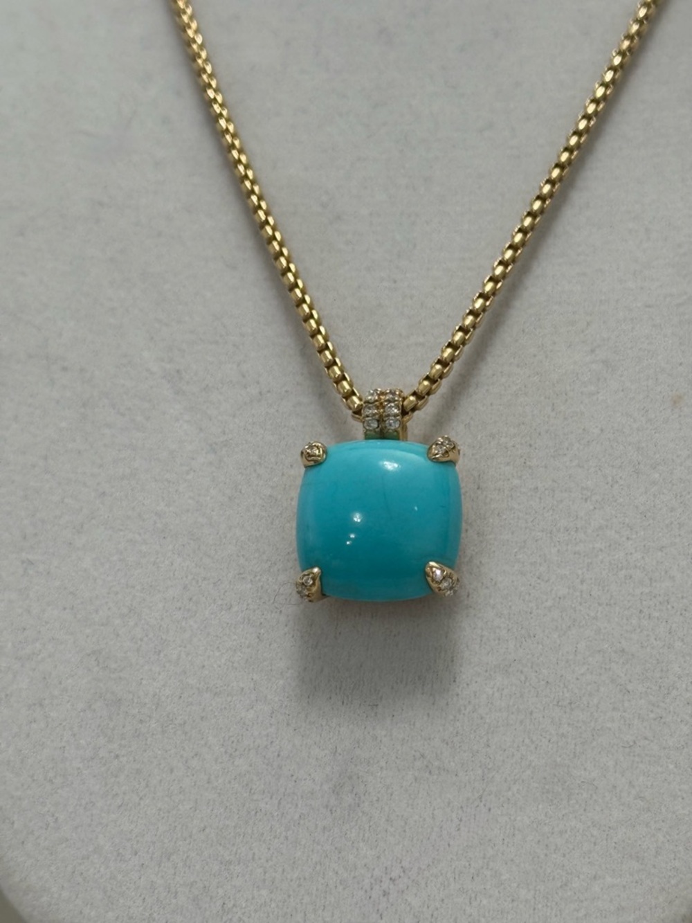 David Yurman 18K Yellow Gold Chatelaine Turquoise Diamond Pendant Necklace - Picture 8 of 11